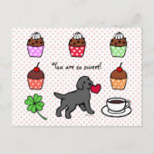 Black Lab Puppy Heart Cartoon Postkarte (Vorderseite)