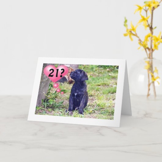 BLACK LAB PUPPY SAGT "GENIESSEN SIE DEN 21. BIRTHT KARTE (Gelbe Blume)