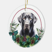 Black Lab Retriever Evergreen Berry Wreath Keramik Ornament (Links)
