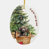Black Lab Retriever Puppy Wicker Korb Weihnachten Keramik Ornament (Vorne)