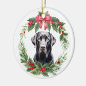 Black Lab Retriever Red Bow Holly Wreath Keramik Keramik Ornament (Links)