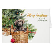 Black Lab Retriever Wicker Korbweide Weihnachtskar (Vorderseite (Horizontal))