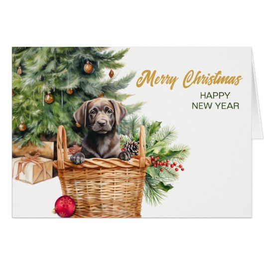 Black Lab Retriever Wicker Korbweide Weihnachtskar (Vorderseite (Horizontal))