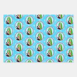 Black Lab Santa Surfboard Seagull Gift Wrap Set 3 Geschenkpapier Set