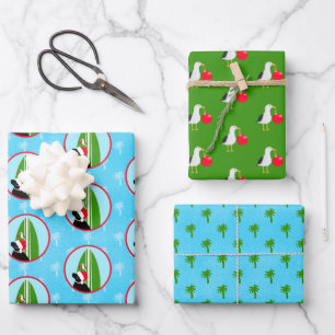 Black Lab Santa Surfbrett Möwe Geschenkverpackungs Geschenkpapier Set