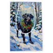 Black Lab Serene Winter Forest Christmas Holiday Mittlere Geschenktüte (Vorderseite)