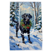 Black Lab Serene Winter Forest Christmas Holiday Mittlere Geschenktüte (Rückseite)