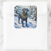 Black Lab Serene Winter Forest Christmas Holiday Quadratischer Aufkleber (Tasche)