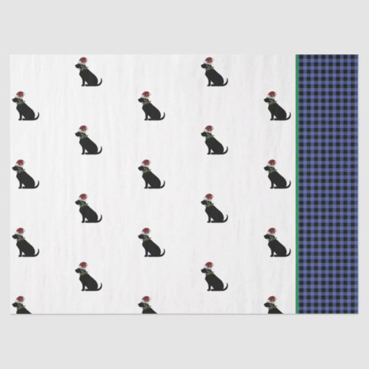 Black Lab Silhouette Christmas Pattern Blue Karo Seidenpapier (Vorderseite)