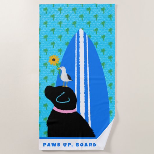 Black Lab Surf Dog Island Beach Towel Strandtuch (Vorderseite)