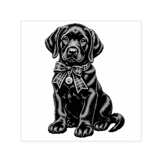 Black Lab Wearing a Bow Cute Rubber Stamp Permastempel (Design)