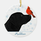 Black Lab Weihnachten Kardinal - Niedlicher Labrad Keramik Ornament (Vorne)
