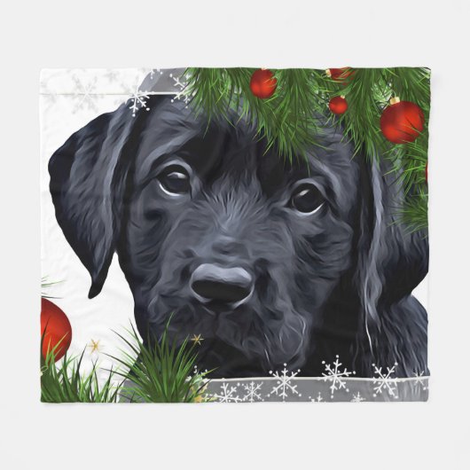 Black Lab Weihnachten - Niedlicher Hund Welpe Labr Fleecedecke (Vorderseite (Horizontal))