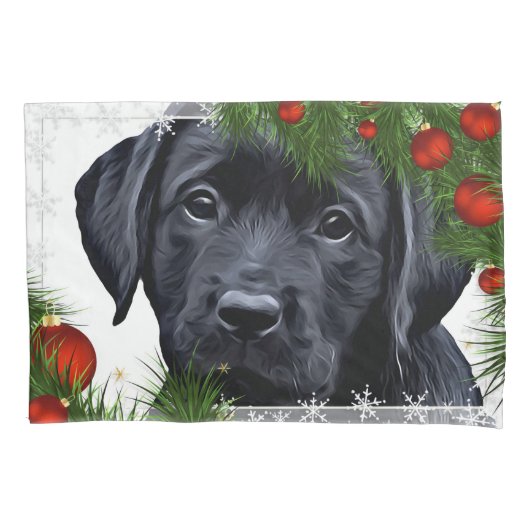 Black Lab Weihnachten - Niedlicher Hund Welpe Labr Kissenbezug (Vorderseite)