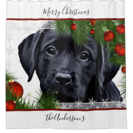 Black Lab Weihnachten - Personalisiertes Welpenlab Duschvorhang
