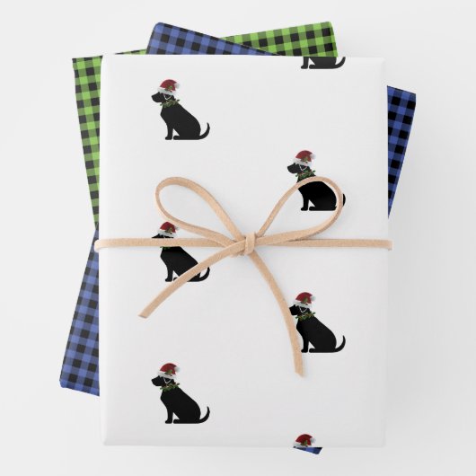 Black Lab Weihnachts-Muster Karo Combo Fun Geschenkpapier Set (Beispiel)