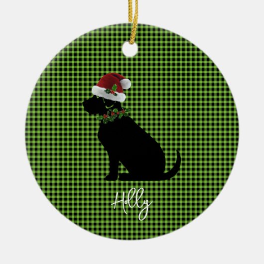 Black Lab Weihnachtsmannmütze Holly NAME Frohe Wei Keramik Ornament (Vorne)