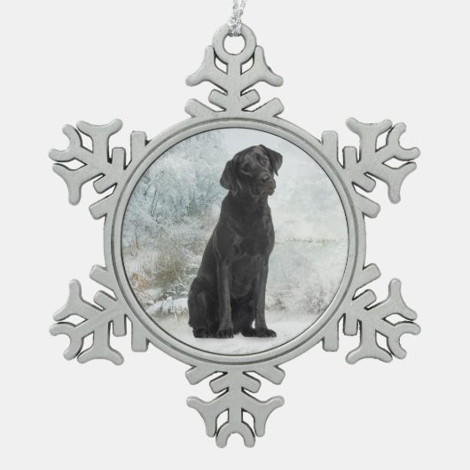 Black Lab Weihnachtsschmuck Schneeflocken Zinn-Ornament (Vorderseite)