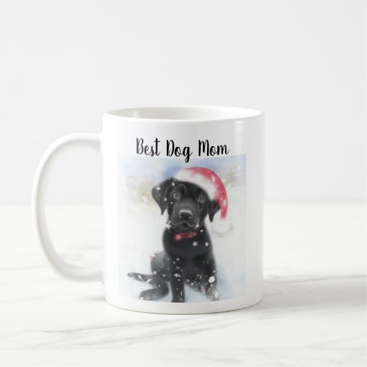 Black Lab Welpe mit Weihnachts-Weihnachtsmannmütze Kaffeetasse (Links)