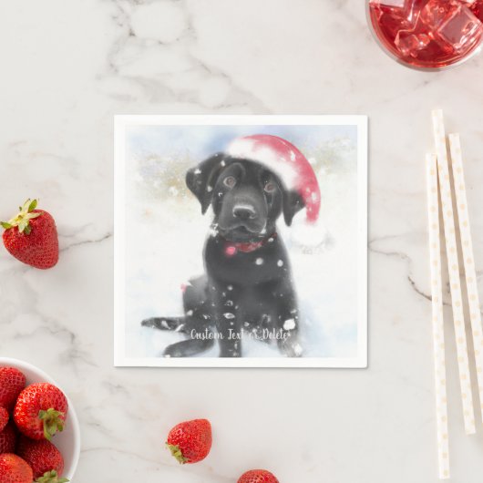 Black Lab Welpe mit Weihnachts-Weihnachtsmannmütze Serviette (Beispiel)