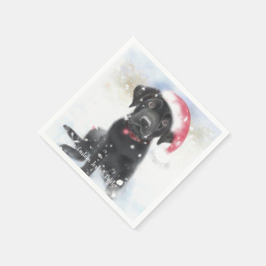 Black Lab Welpe mit Weihnachts-Weihnachtsmannmütze Serviette (Ecke)