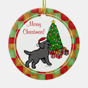 Black Lab Welpe und Weihnachtsbaum Keramikornament