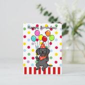 Black Lab Welppy Birthday Balloons Postkarte (Stehend Vorderseite)