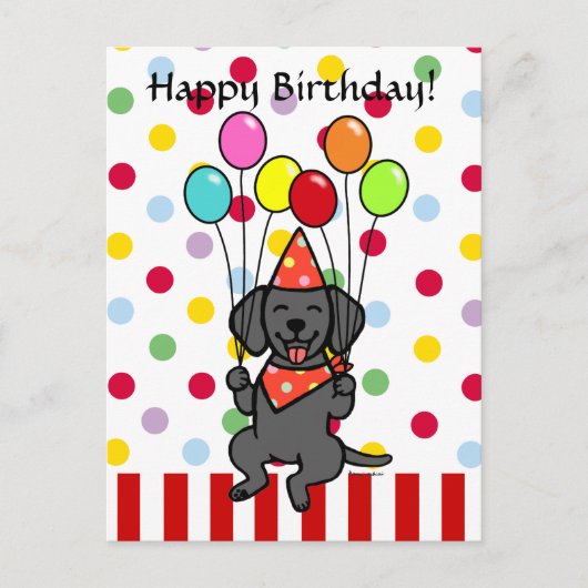 Black Lab Welppy Birthday Balloons Postkarte (Vorderseite)