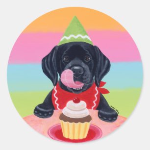 Black Lab Welppy Birthday Cupcake Stickers