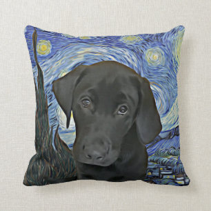 Black Lab Welppy Starry Night Van Gogh Inspiriert  Kissen