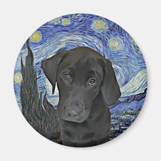 Black Lab Welppy Starry Night Van Gogh Inspiriert Magnet (Vorne)