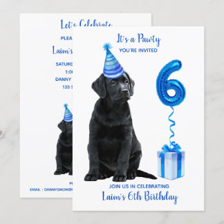 Black Lab Welppy Thema 6. Geburtstag Blue Boy Pawt Einladung