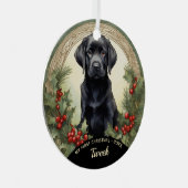 Black Lab Welppy's First Christmas Metal Ornament Aus Metall (Vorderseite Rechts)