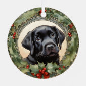 Black Lab Welppy's First Christmas Metal Ornament Aus Metall (Rückseite)