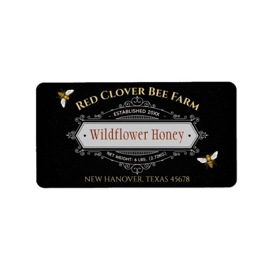 Black Label Vintage Zierhonig-Labels Adressaufkleber (Vorne)