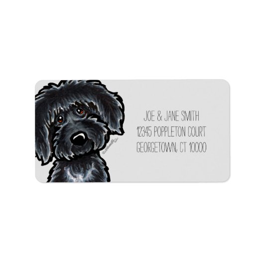 Black Labradoodle Art Gray Mod Adressaufkleber (Vorne)