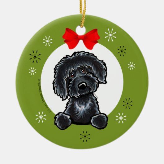 Black Labradoodle Christmas Classic Keramikornament (Vorne)