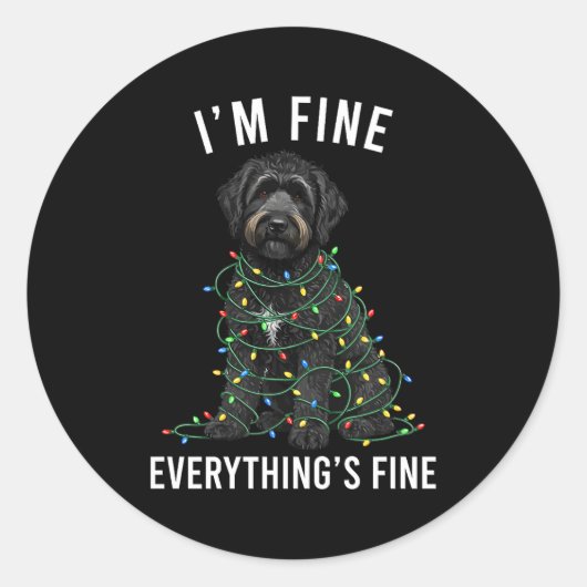 Black Labradoodle Christmas I'm Fine Everything Is Runder Aufkleber (Vorderseite)