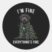 Black Labradoodle Christmas I'm Fine Everything Is Runder Aufkleber (Vorderseite)