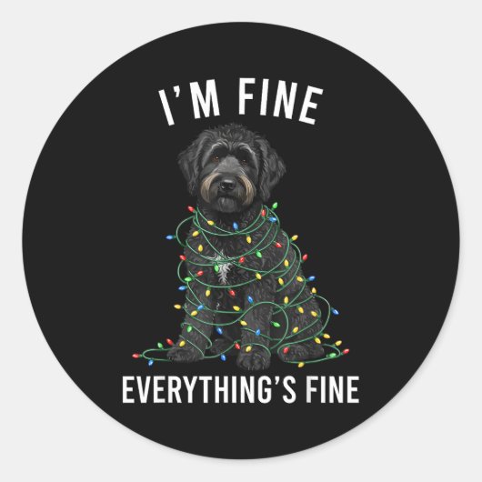 Black Labradoodle Christmas I'm Fine Everything Is Runder Aufkleber (Vorderseite)
