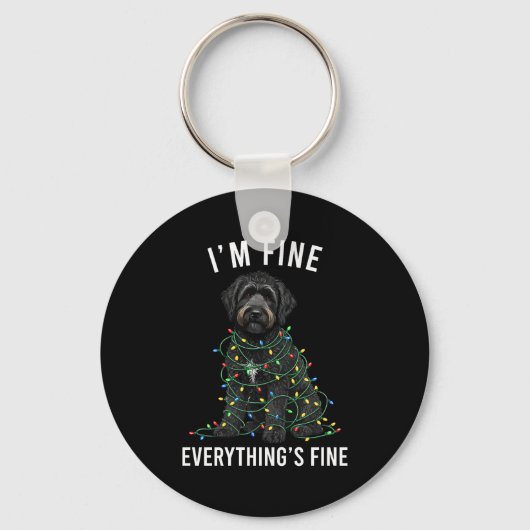 Black Labradoodle Christmas I'm Fine Everything Is Schlüsselanhänger (Vorderseite)