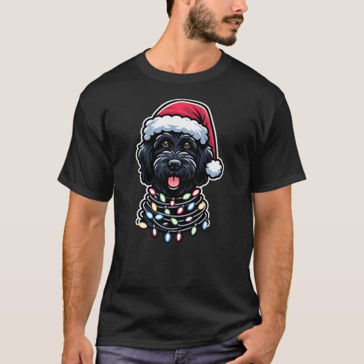 Black Labradoodle Christmas Tree Lights Black Dood T-Shirt (Vorderseite)