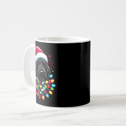 Black Labradoodle Christmas Tree Xmas Lights Doodl Kaffeetasse (Vorderseite Links)
