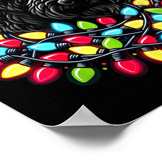 Black Labradoodle Christmas Tree Xmas Lights Doodl Poster (Ecke)