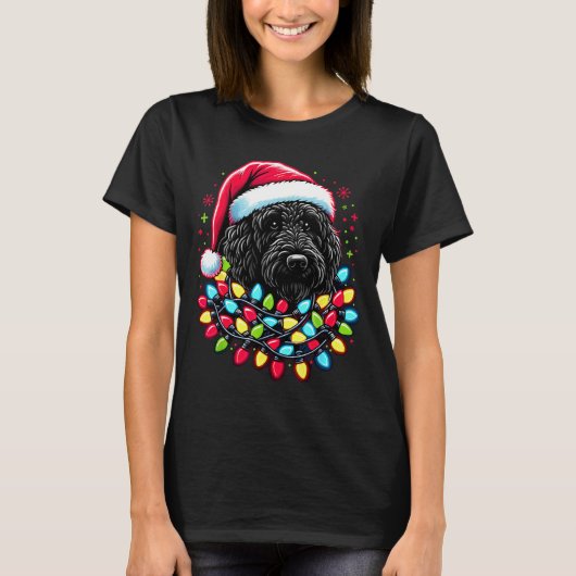 Black Labradoodle Christmas Tree Xmas Lights Doodl T-Shirt (Vorderseite)