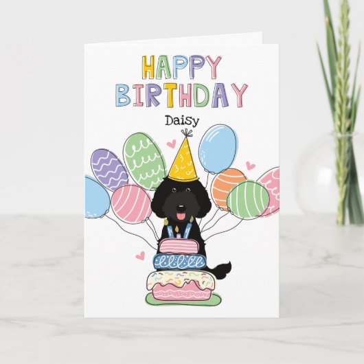 Black Labradoodle Hund Happy Birthday Card Karte (Vorderseite)