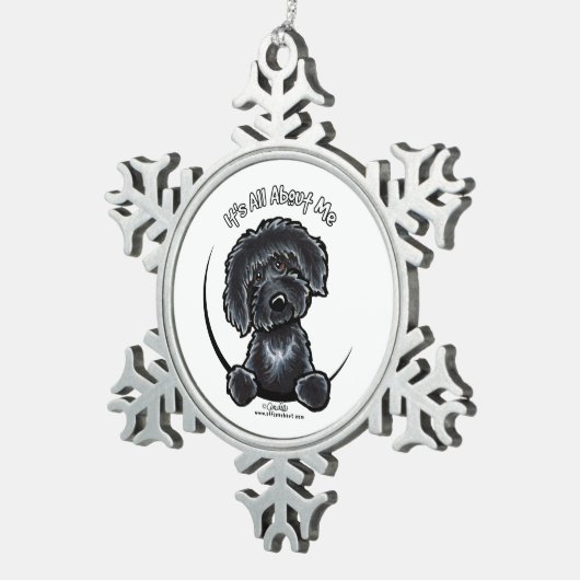 Black Labradoodle IAAM Schneeflocken Zinn-Ornament (Rechts)