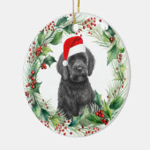 Black Labradoodle Puppy Holly Wreath Weihnachten Keramik Ornament (Links)