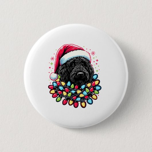 Black Labradoodle Weihnachtsbaum Xmas Lights Doodl Button (Vorderseite)