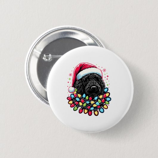 Black Labradoodle Weihnachtsbaum Xmas Lights Doodl Button (Vorne & Hinten)